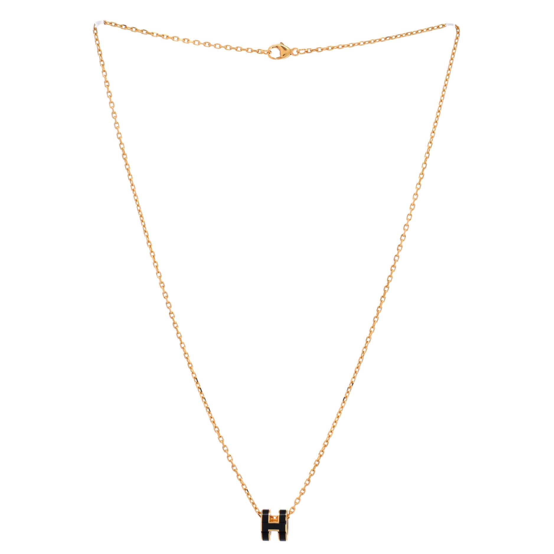 Pre-Owned Hermes Pop H Pendant Chain Necklace Metal and Enamel Mini, Alternate, color, Gold
