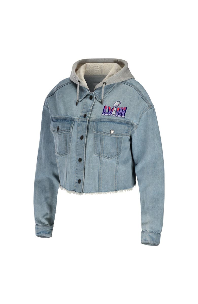 WEAR by Erin Andrews Women's WEAR by Erin Andrews Denim Super Bowl LVIII Cropped Hoodie Full-Snap Jacket, Alternate, color, 