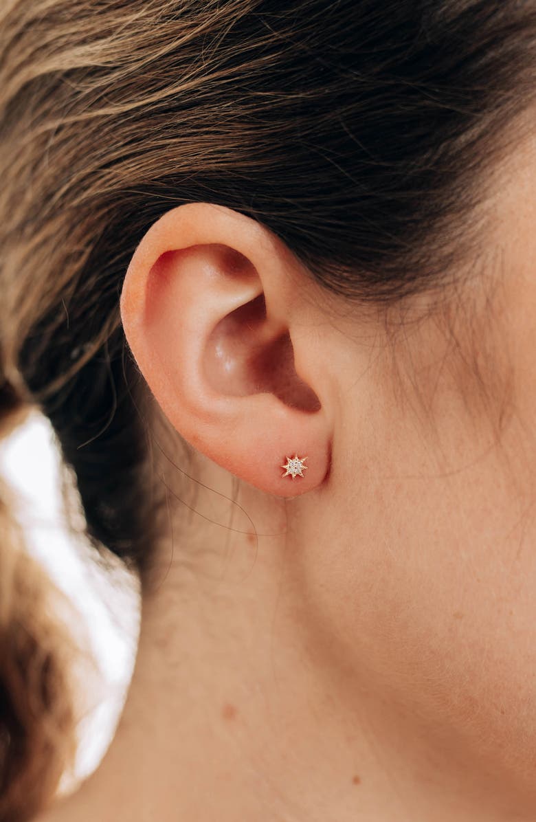 Anzie Mini Starburst Diamond Earrings, Alternate, color, Gold