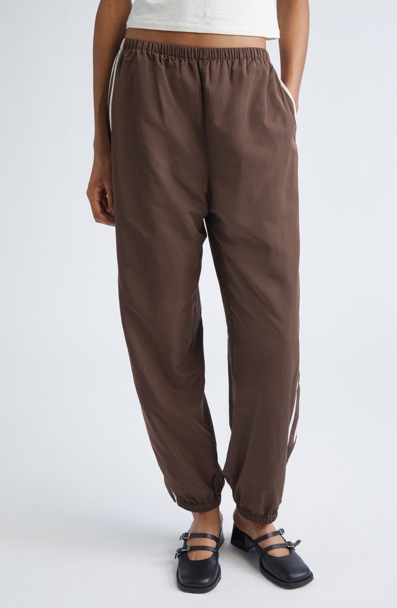 Sandy Liang Paprika Taffeta Track Pants, Main, color, Dark Brown