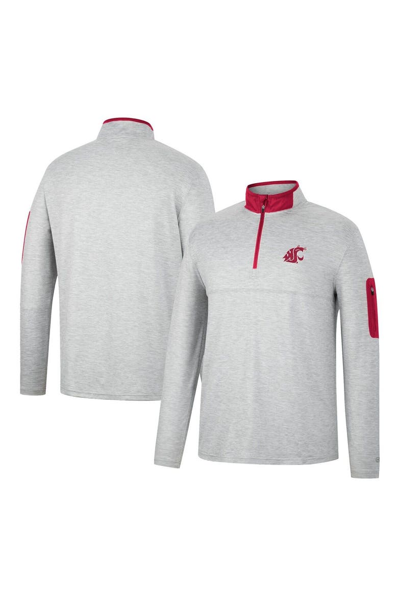 COLOSSEUM Men's Colosseum Heathered Gray/Crimson Washington State Cougars Country Club Windshirt Quarter-Zip Jacket, Main, color, Heather Gray