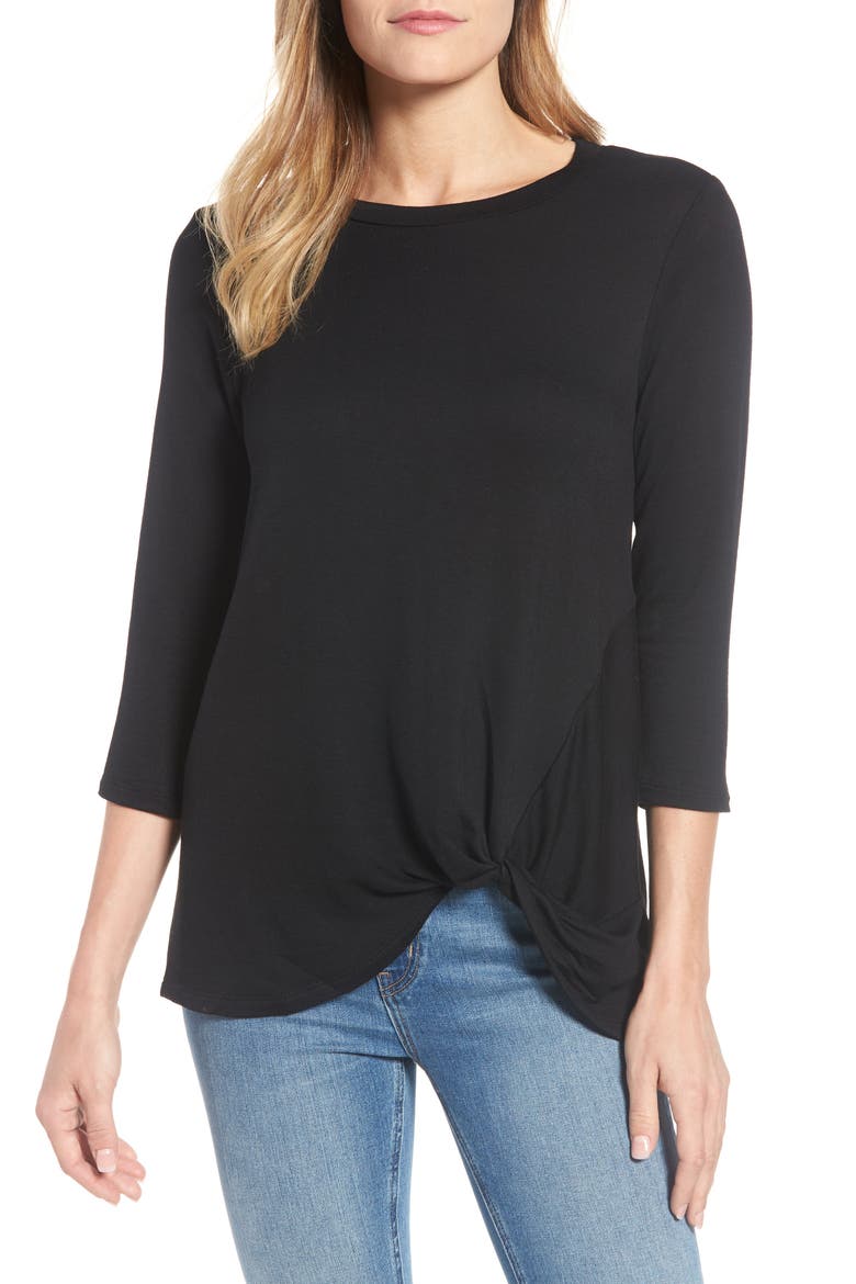 Lightweight Twist Hem Top, Main, color, BLACK