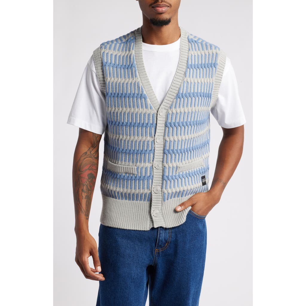 Native Youth Button-Up Sweater Vest in Grey Marl/Blue