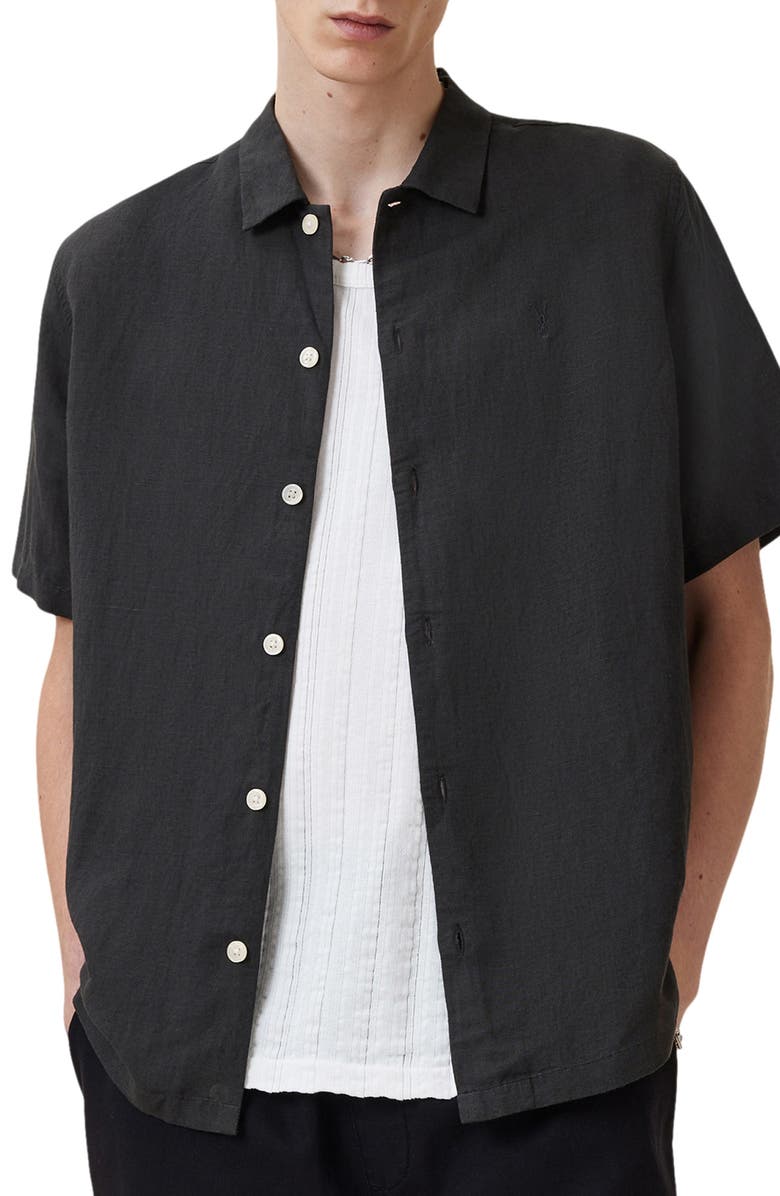 AllSaints Bandol Short Sleeve Linen Blend Button-Up Shirt, Alternate, color, 