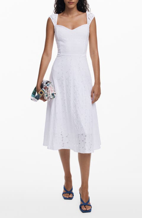 Sleeveless Embroidered Eyelet Cotton Midi Dress