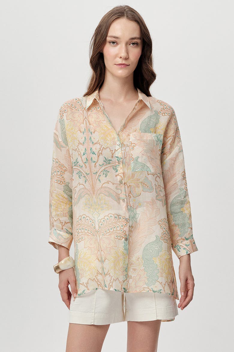 Aron Shirt Collar Long Sleeve Printed Ramie Shirt, Main, color, Multi Color