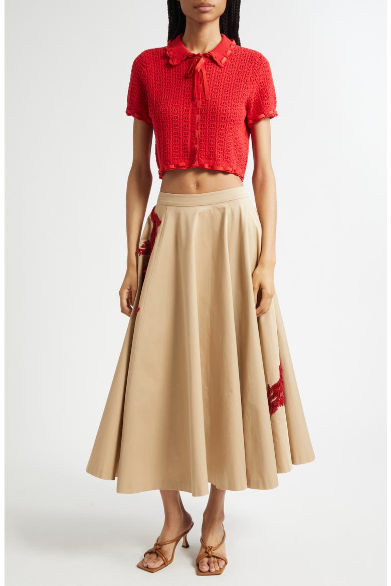 Ginerva Open Stitch Crop Cotton Blend Cardigan, Alternate, color, RED SAPPHIRE
