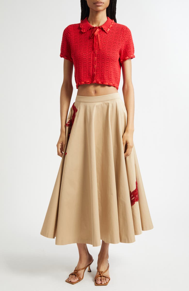 Cinq à Sept Ginerva Open Stitch Crop Cotton Blend Cardigan, Alternate, color, Red Sapphire