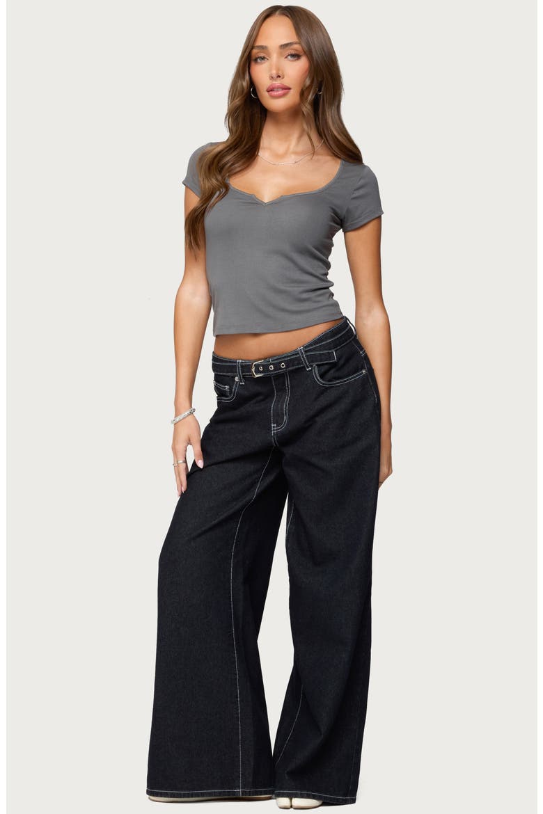 Ettalie Notched Neck Crop T-Shirt, Alternate, color, DARK-GRAY
