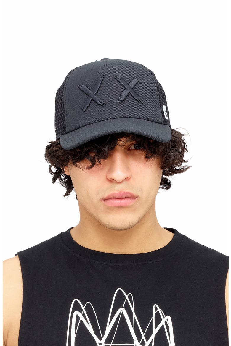 Embroidered Mesh Back Trucker Cap, Alternate, color, BLACK