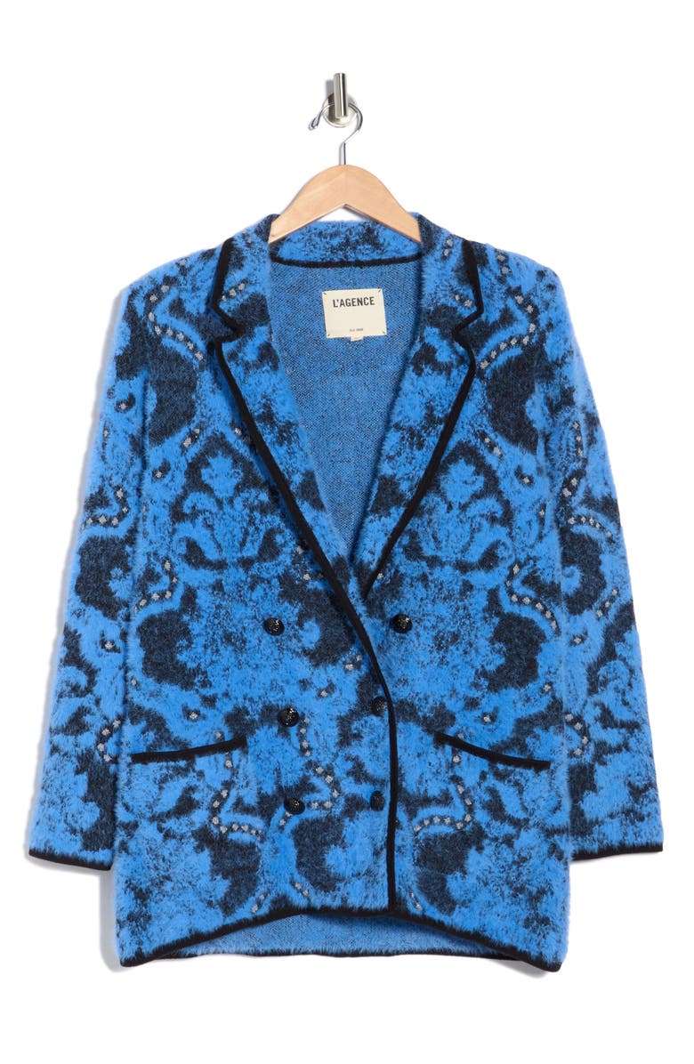 L'AGENCE Eileen Jacquard Knit Blazer, Alternate, color, Black/ Periwinkle/ Gold Damask