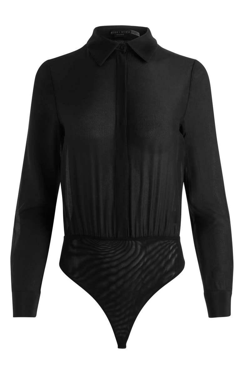 Alice + Olivia Willa Long Sleeve Silk Bodysuit, Alternate, color, 