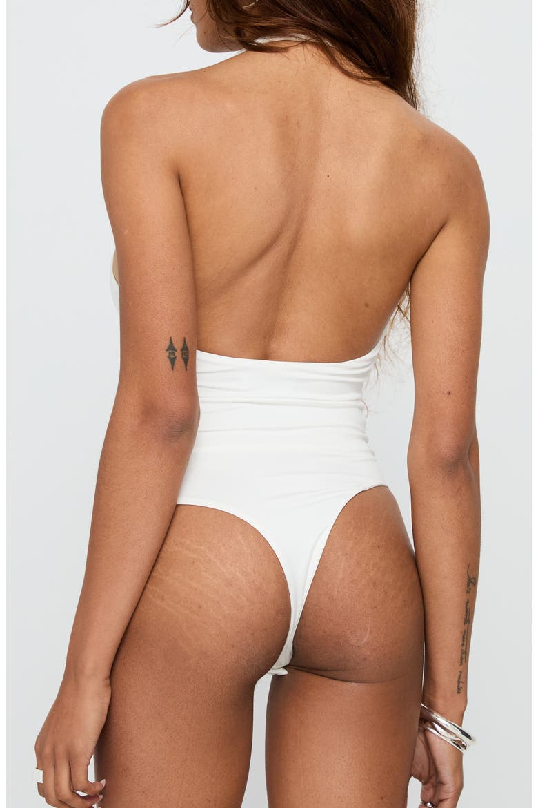Emmalyne Plunge Neck Halter Bodysuit, Alternate, color, WHITE