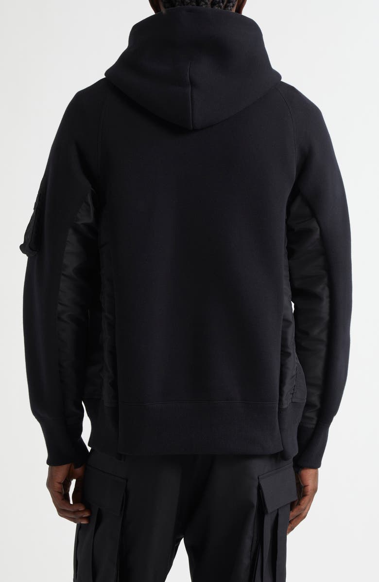 Sacai Sponge Sweat Mixed Media Hoodie, Alternate, color, Black/ Black 002