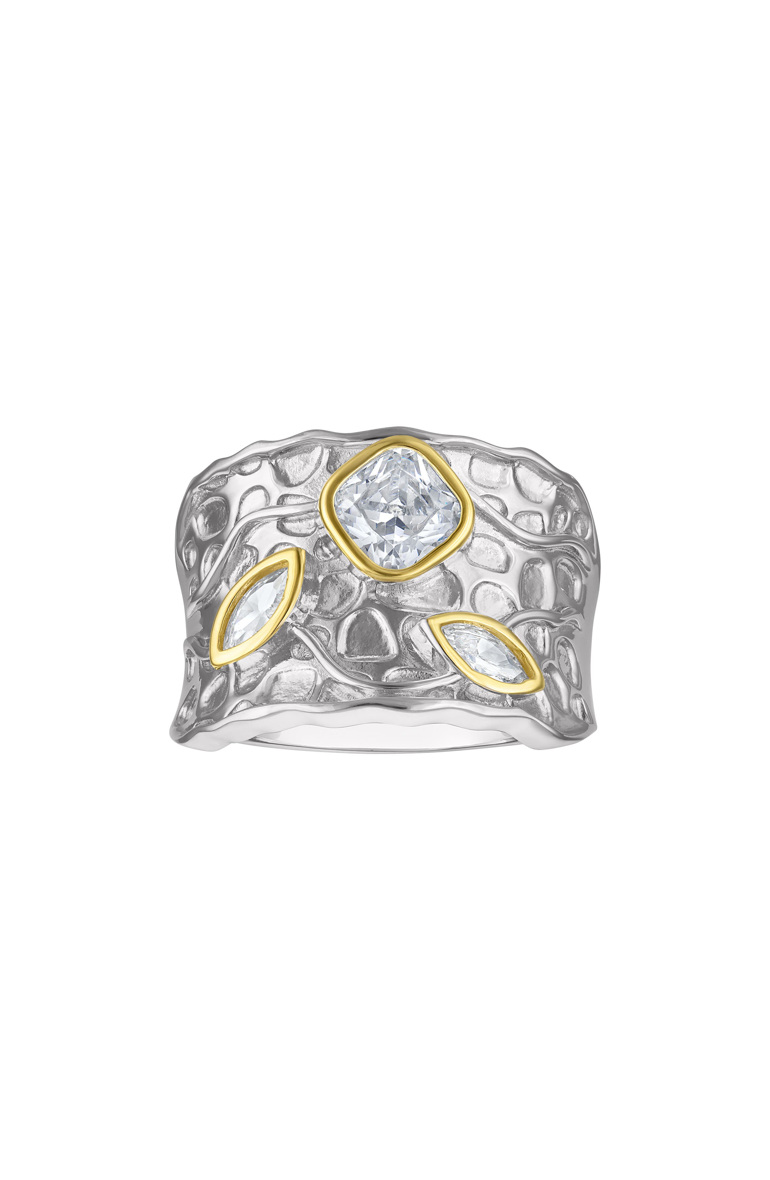 FZN Textured Two-Tone Cubic Zirconia Cigar Ring