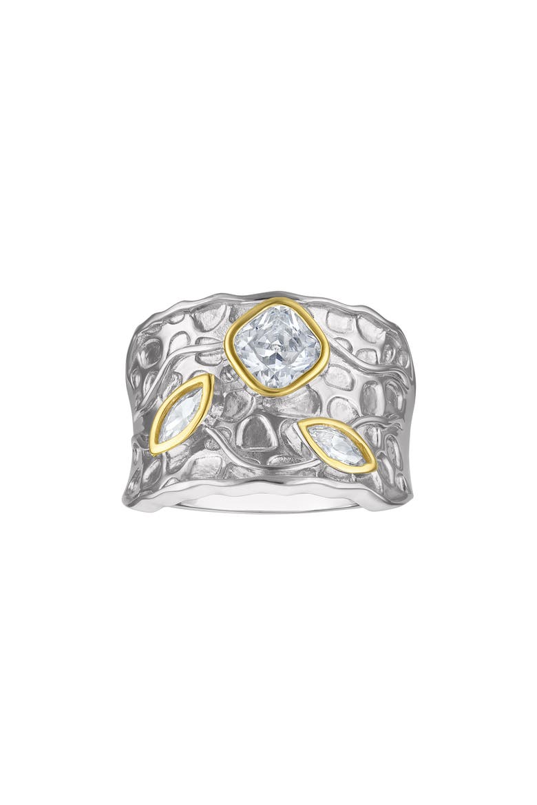 Textured Two-Tone Cubic Zirconia Cigar Ring, Main, color, WHITE