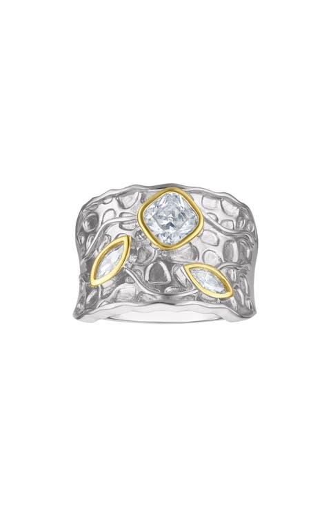 Textured Two-Tone Cubic Zirconia Cigar Ring