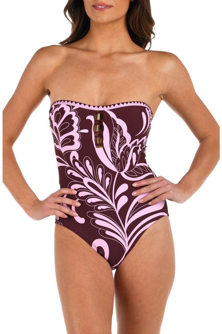 Fiji Bandeau One-Piece Swimsuit, Main, color, DARK CHERRY