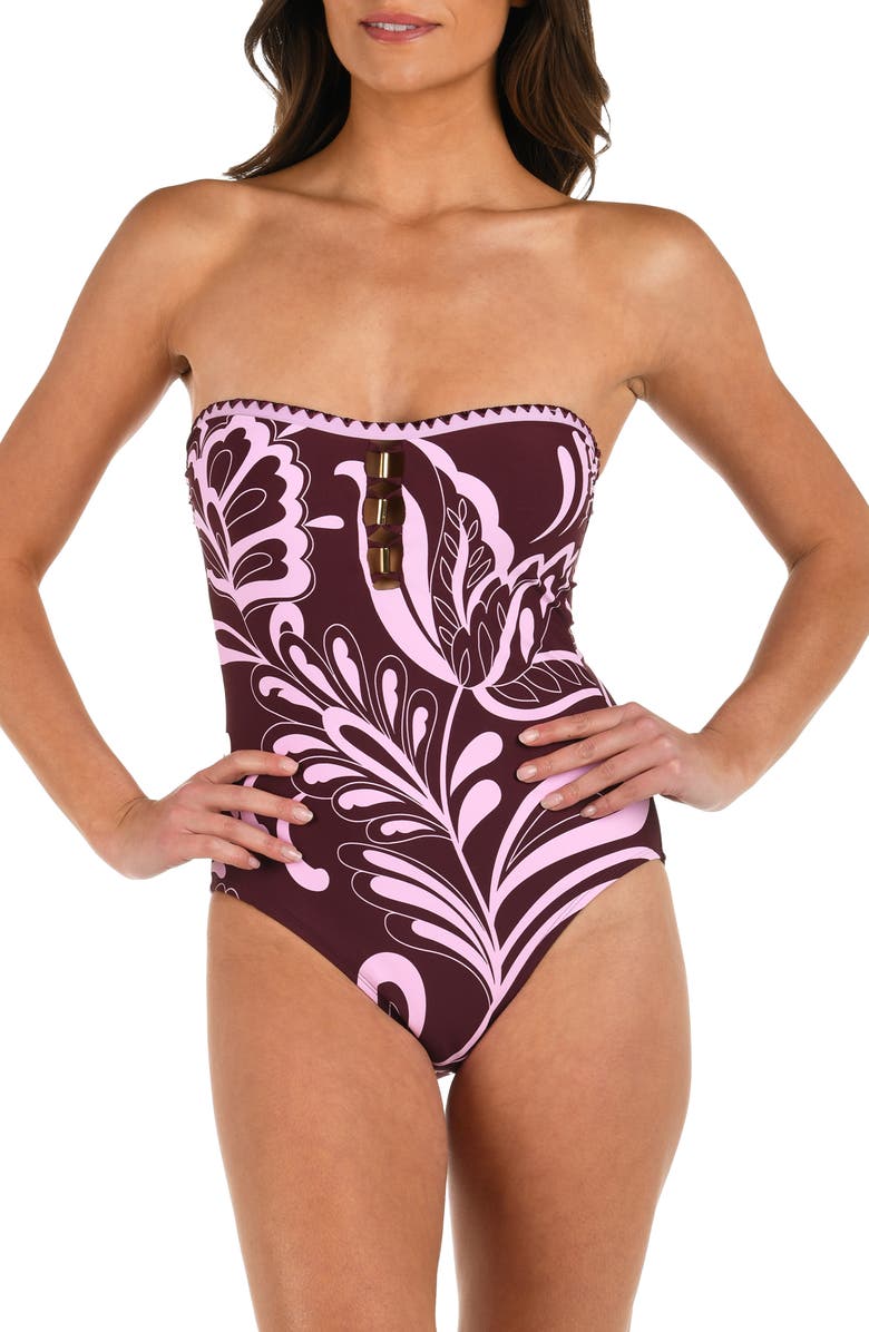 La Blanca Fiji Bandeau One-Piece Swimsuit, Main, color, Dark Cherry