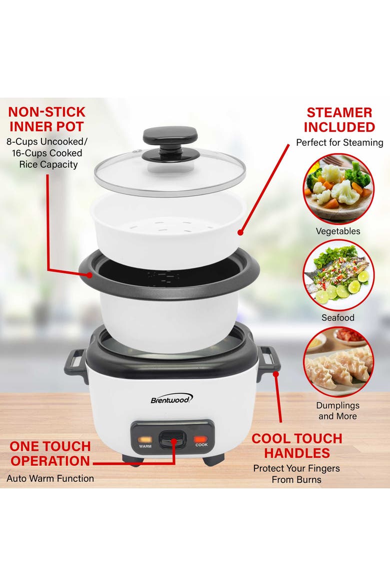 16 Cup Cooked Rice Cooker with Steam, Alternate, color, White