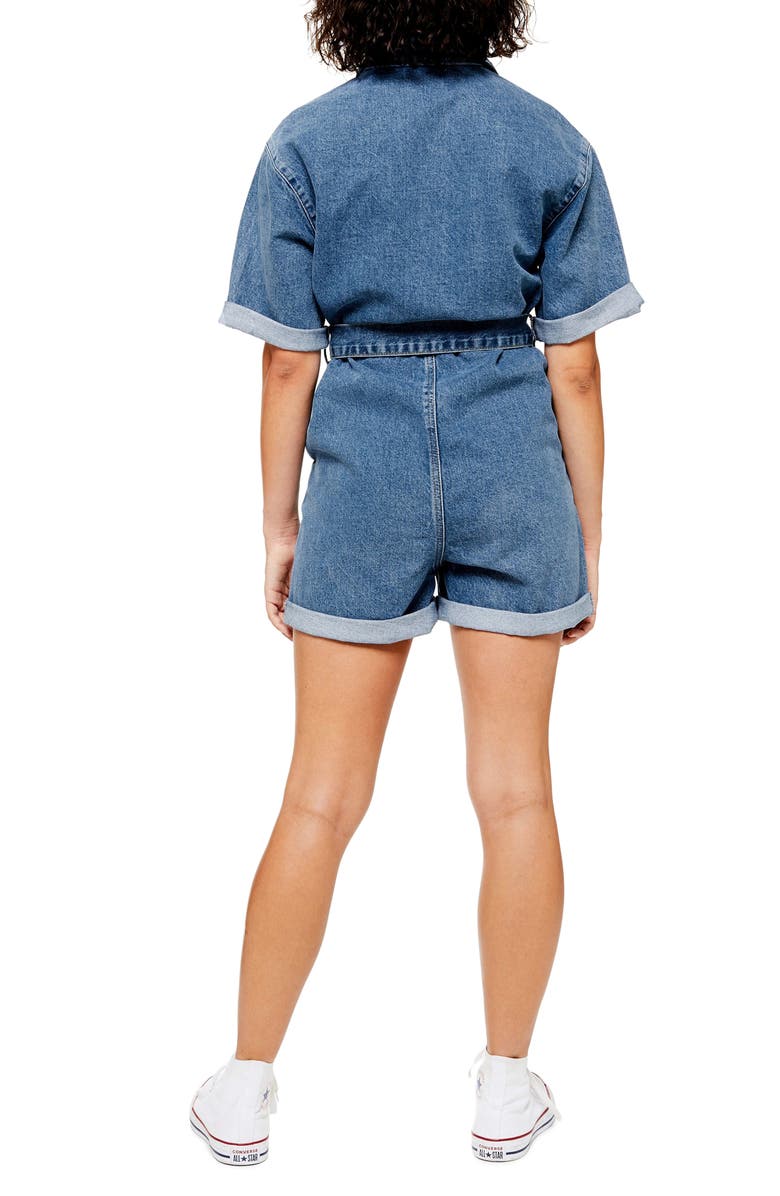 Topshop Denim Button-Down Romper, Alternate, color, 
