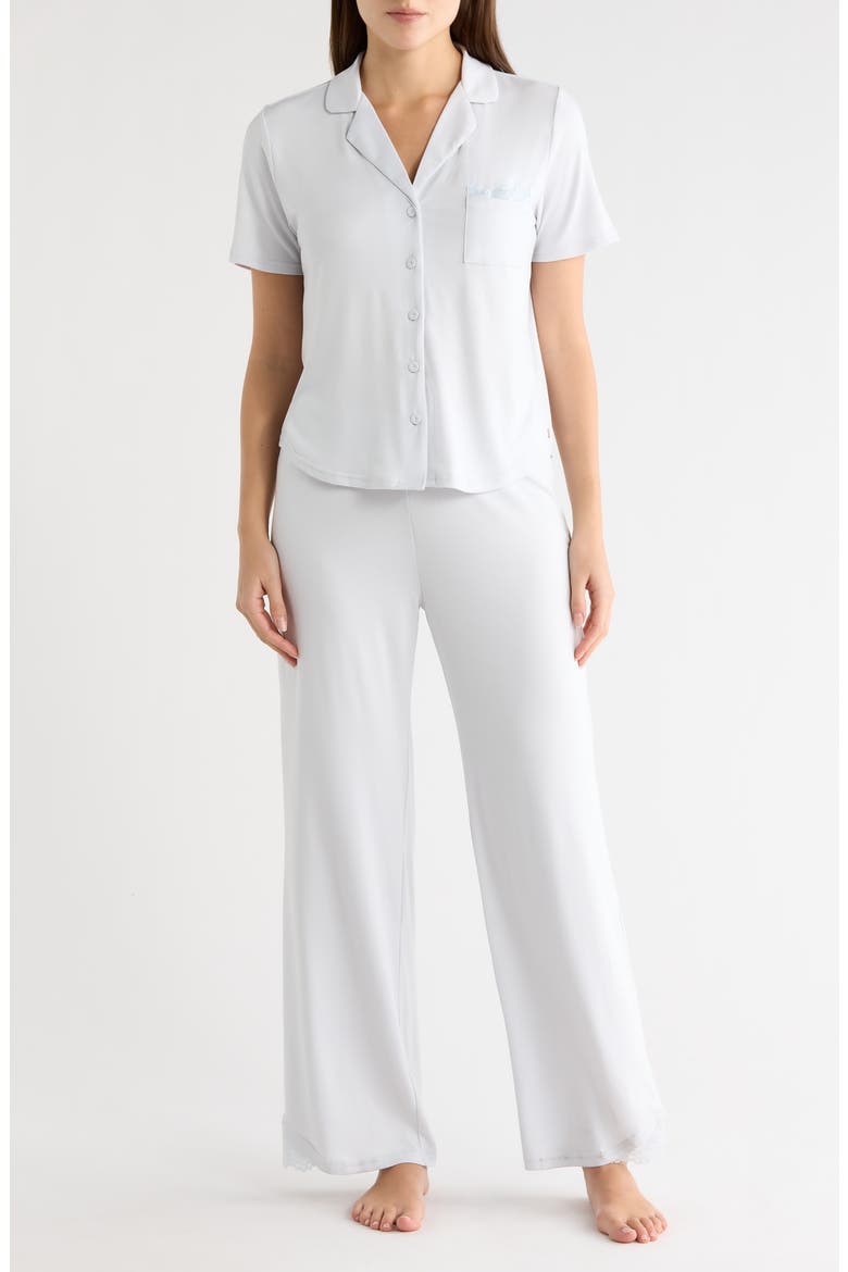 Peached Jersey Long Pajamas, Main, color, COASTAL BREEZE
