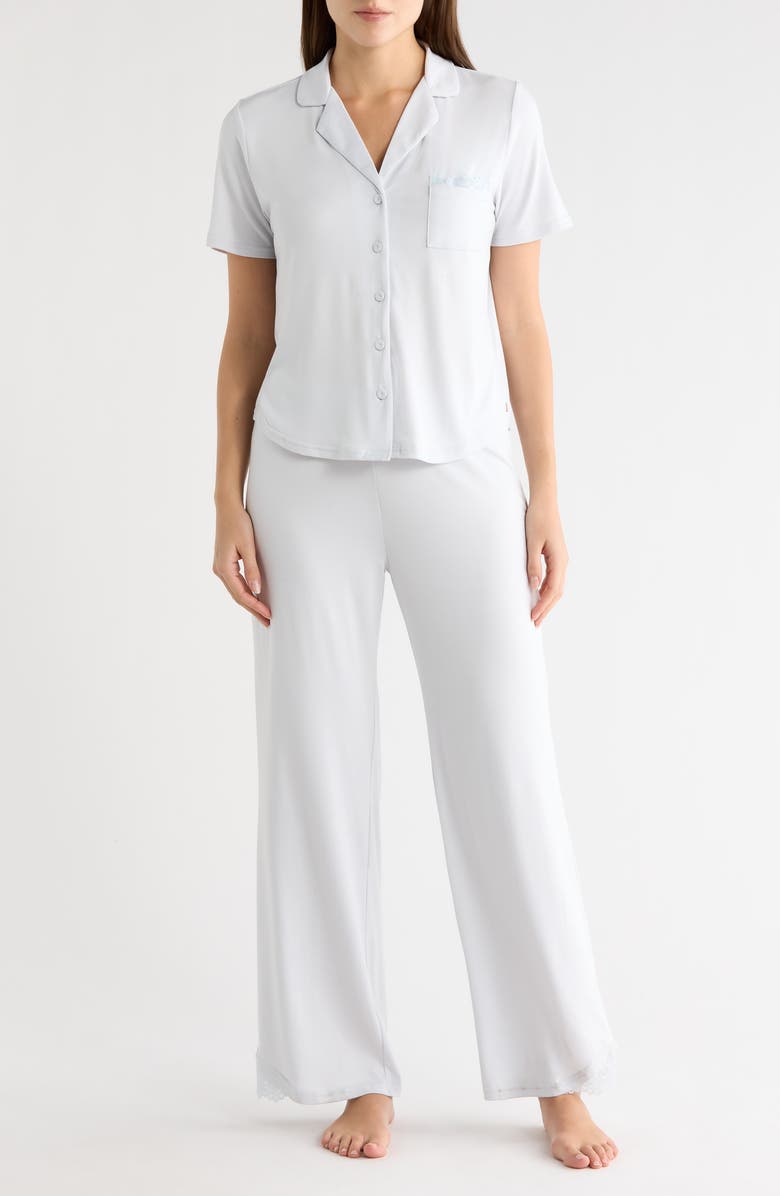 Danskin Peached Jersey Long Pajamas, Main, color, Coastal Breeze