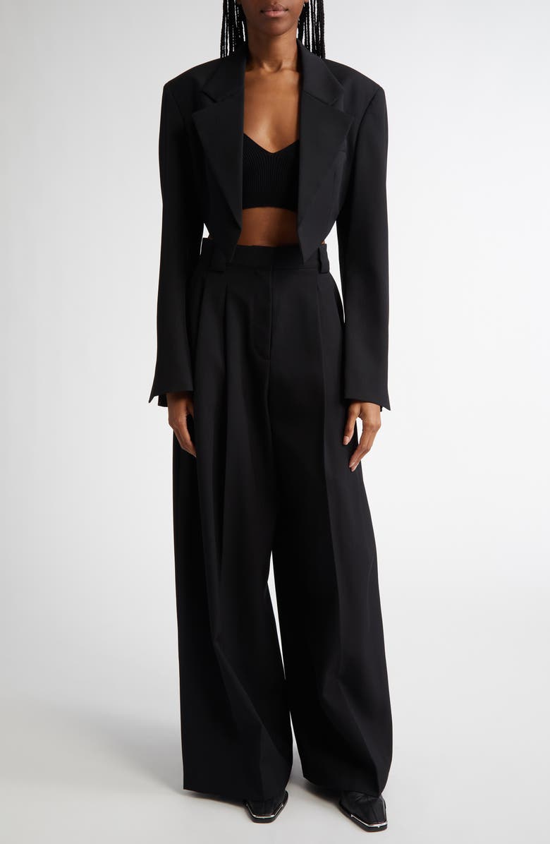 Alexander Wang Pleated High Waist Wide Leg Wool Pants, Alternate, color, 