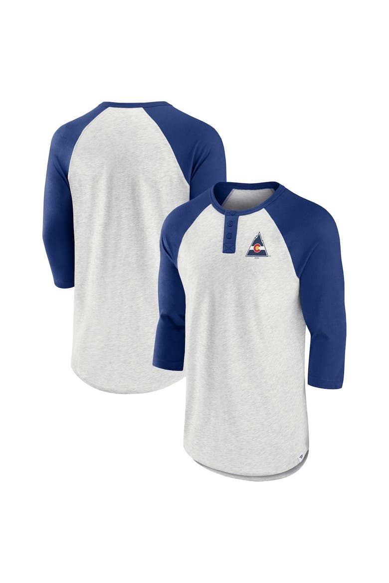 Men's Fanatics Branded Ash/Blue CO Rockies True Classics Better Believe Raglan Henley 3/4-Sleeve T-Shirt, Main, color, Ash