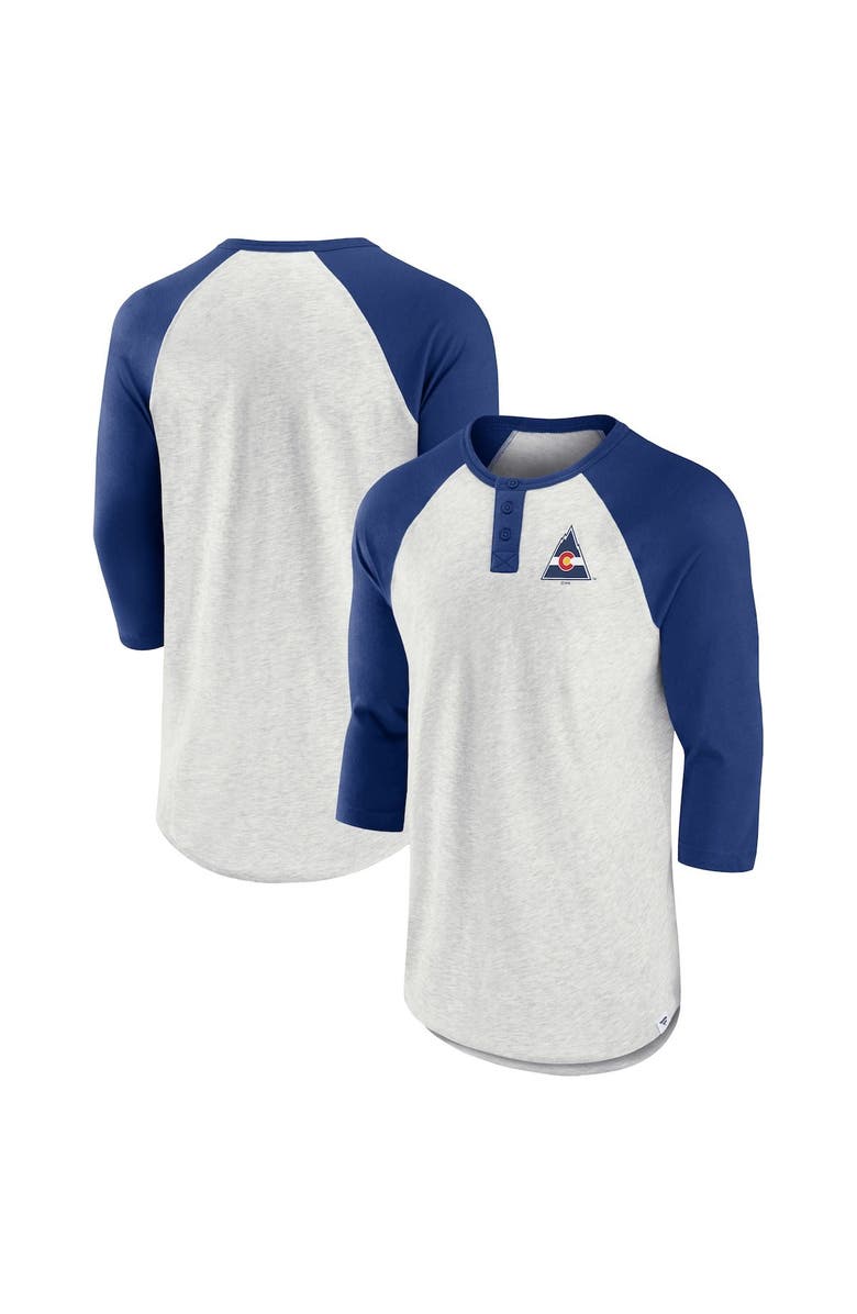 FANATICS Men's Fanatics Branded Ash/Blue CO Rockies True Classics Better Believe Raglan Henley 3/4-Sleeve T-Shirt, Main, color, Ash