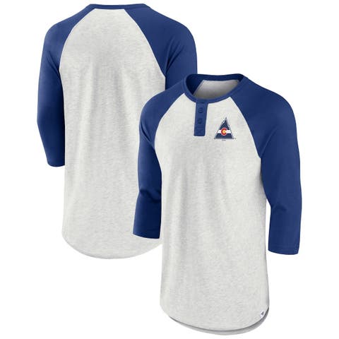 Men's Fanatics Branded Ash/Blue CO Rockies True Classics Better Believe Raglan Henley 3/4-Sleeve T-Shirt