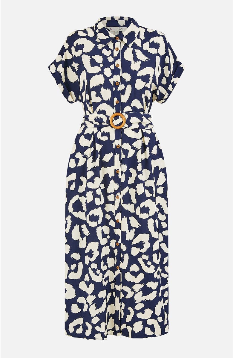 Yumi Abstract Animal Print Relaxed Midi Dress, Alternate, color, Navy