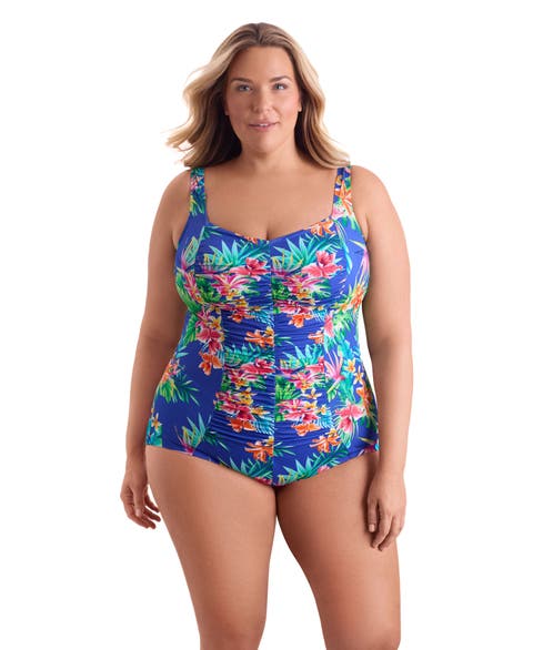 Shirred Front Princess Seam Girl Leg Plus Size One-Piece Swimsuit