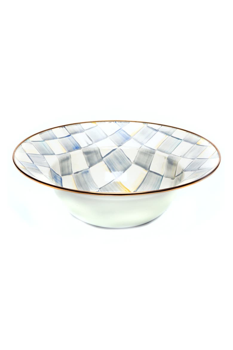 Sterling Check Enameled Steel Serving Bowl, Main, color, GREY/ WHITE