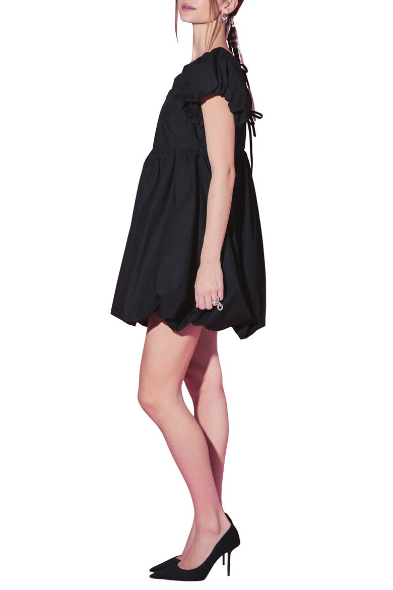 Bubble Hem Puff Sleeve Minidress, Alternate, color, BLACK