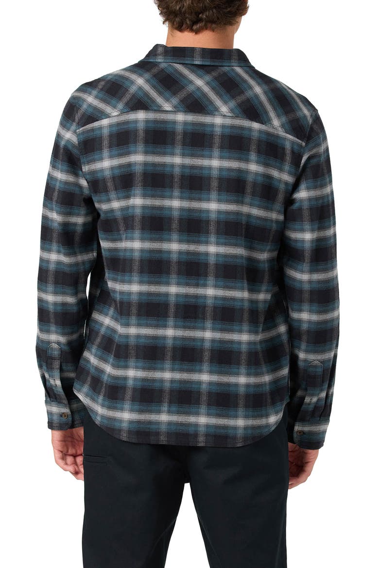 Coastline Plaid Stretch Cotton Flannel Button-Up Shirt, Alternate, color, BLACK