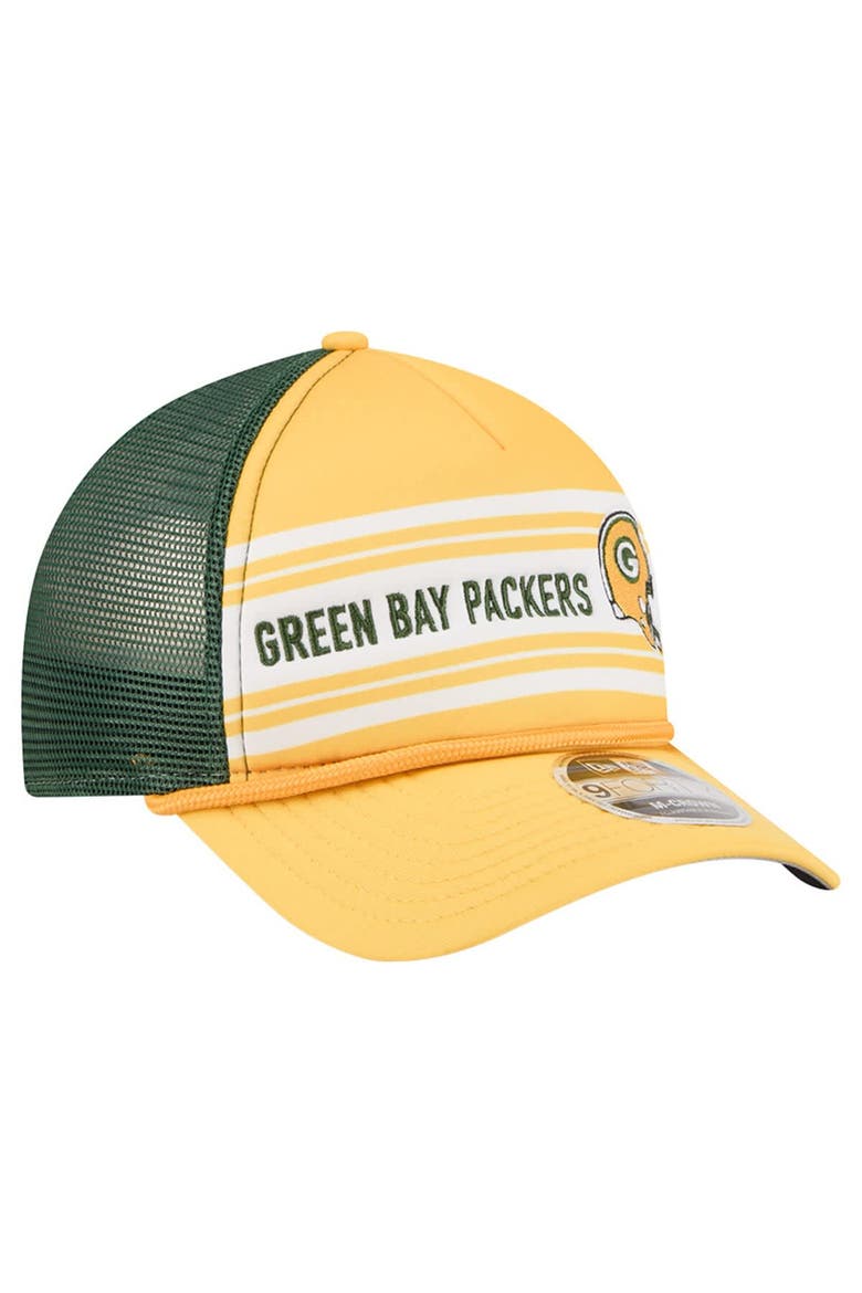 Men's New Era  Gold Green Bay Packers  Linear A-Frame 9FORTY Adjustable Hat, Alternate, color, Gold