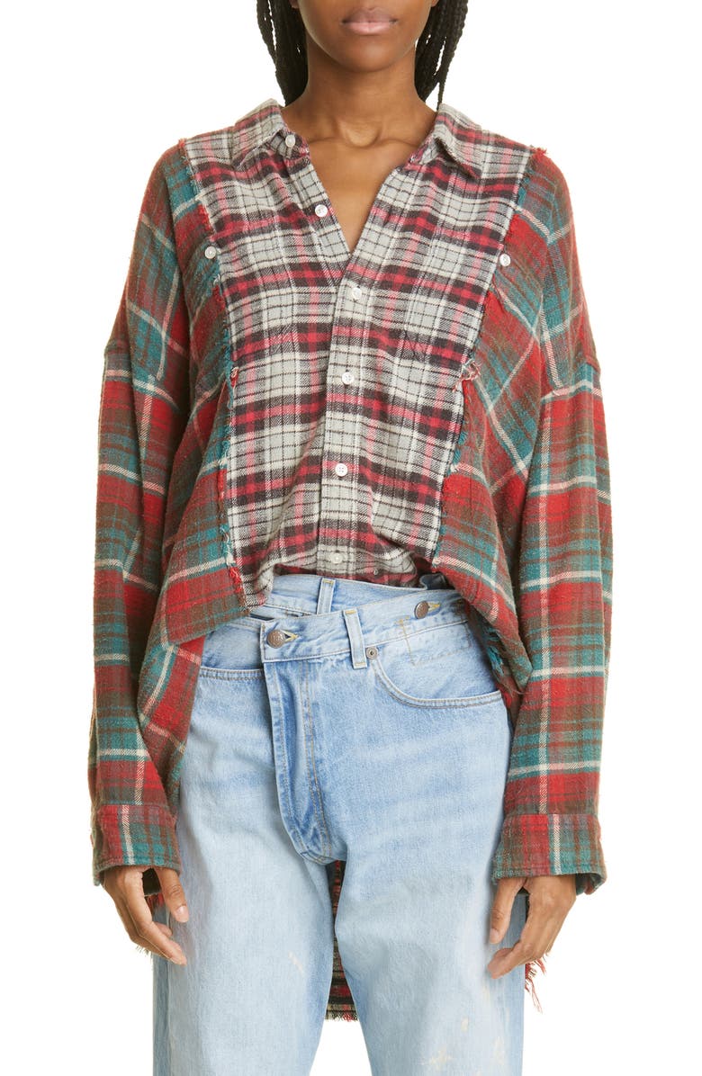 R13 Women's Patchwork Plaid Cotton Flannel Button-Up Shirt, Main, color, 