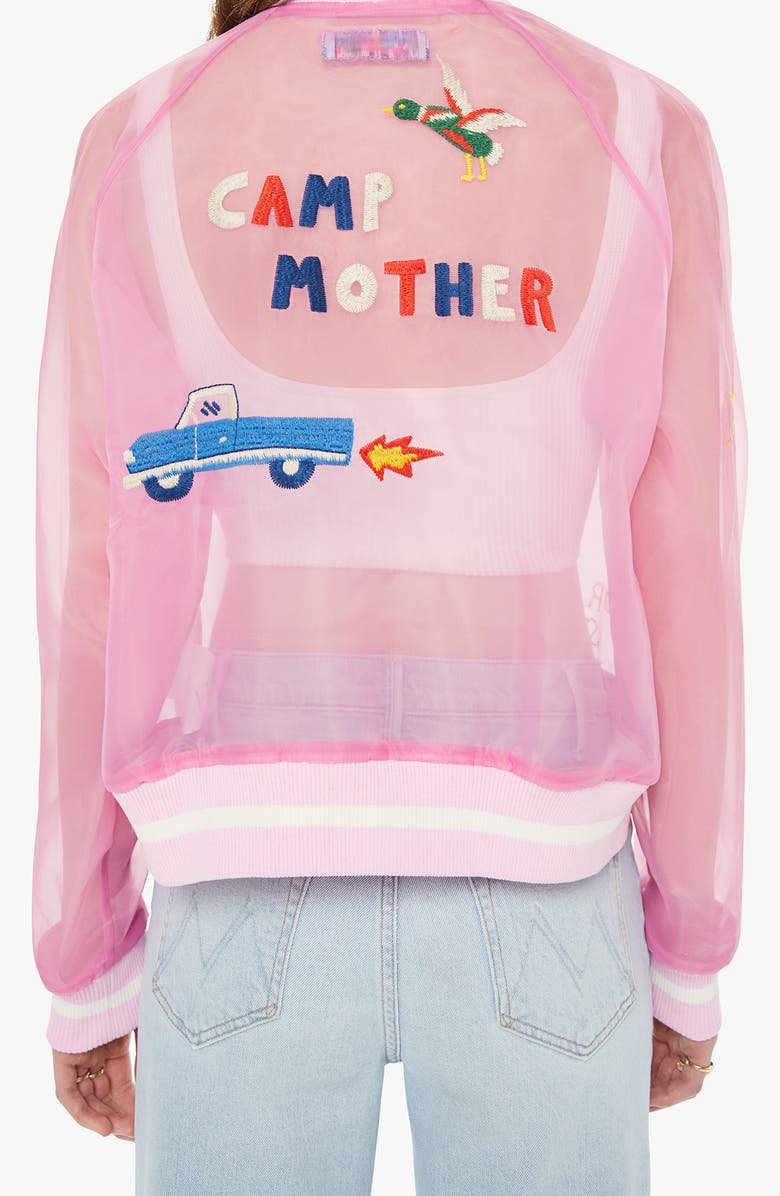 MOTHER The Mozzy Embroidered Sheer Bomber Jacket, Alternate, color, Sight Unseen