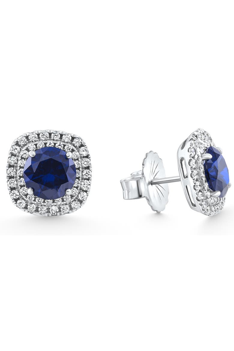 2.65Ct Cushion Halo Blue Sapphire Diamond Studs 14k Gold Earring Lab Grown, Alternate, color, 14k White Gold
