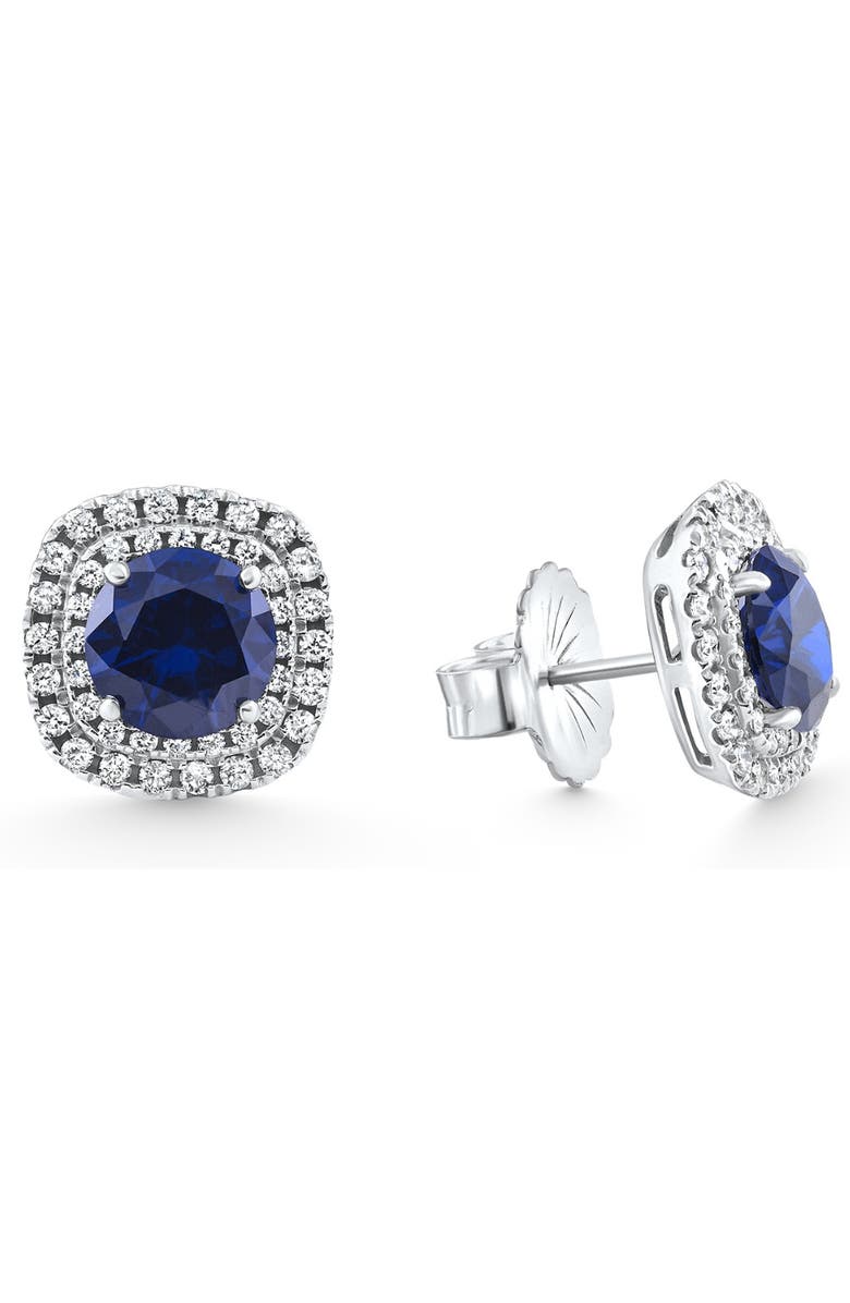 Bliss Diamond 2.65Ct Cushion Halo Blue Sapphire Diamond Studs 14k Gold Earring Lab Grown, Alternate, color, 14K White Gold