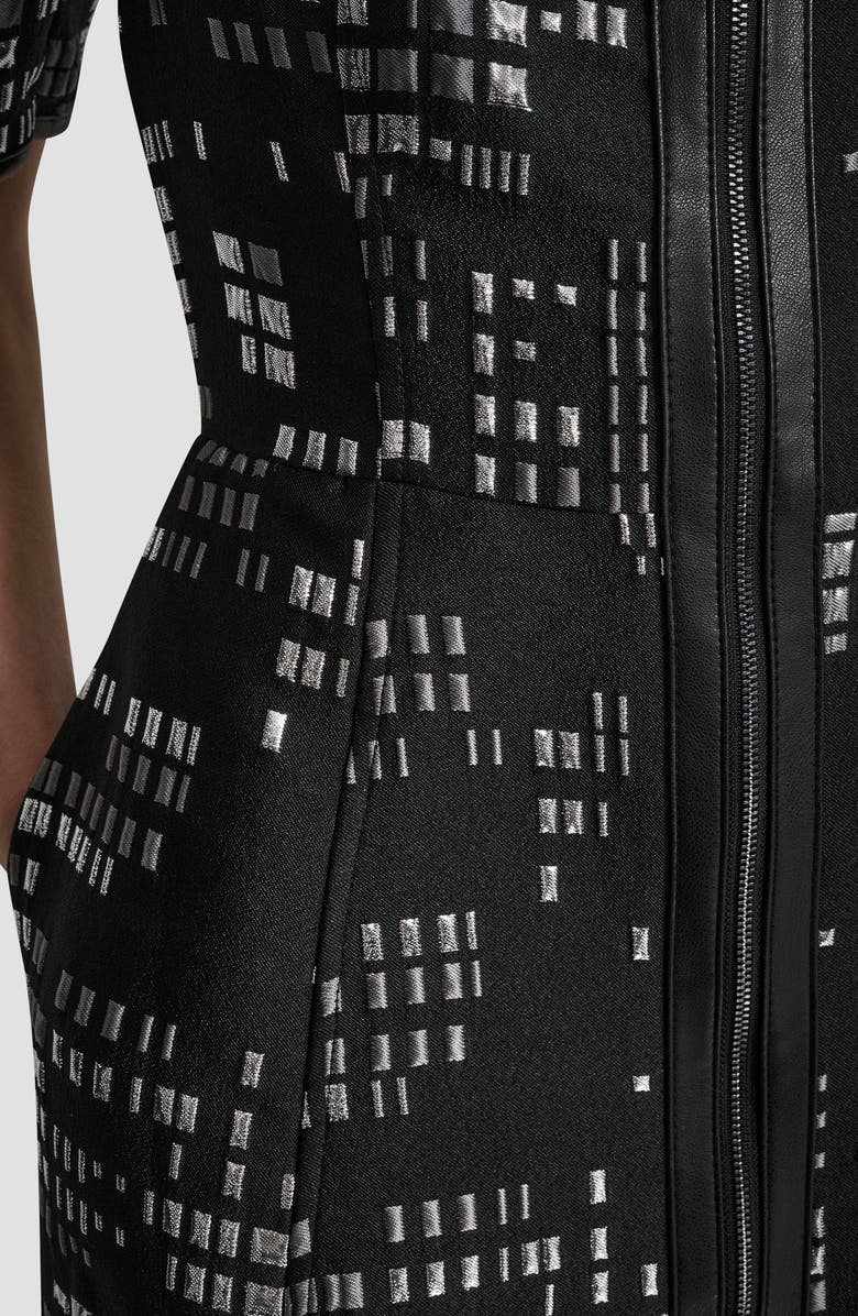 DKNY Front Zip Abstract Jacquard Minidress, Alternate, color, Black/ Silver