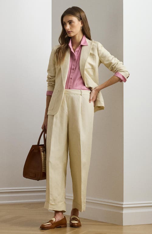 Shop Ralph Lauren Lauren  Linen Blend Twill Crop Pants In Ivory Beige