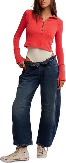 Midnight Stretch Cotton Half Zip Crop Top