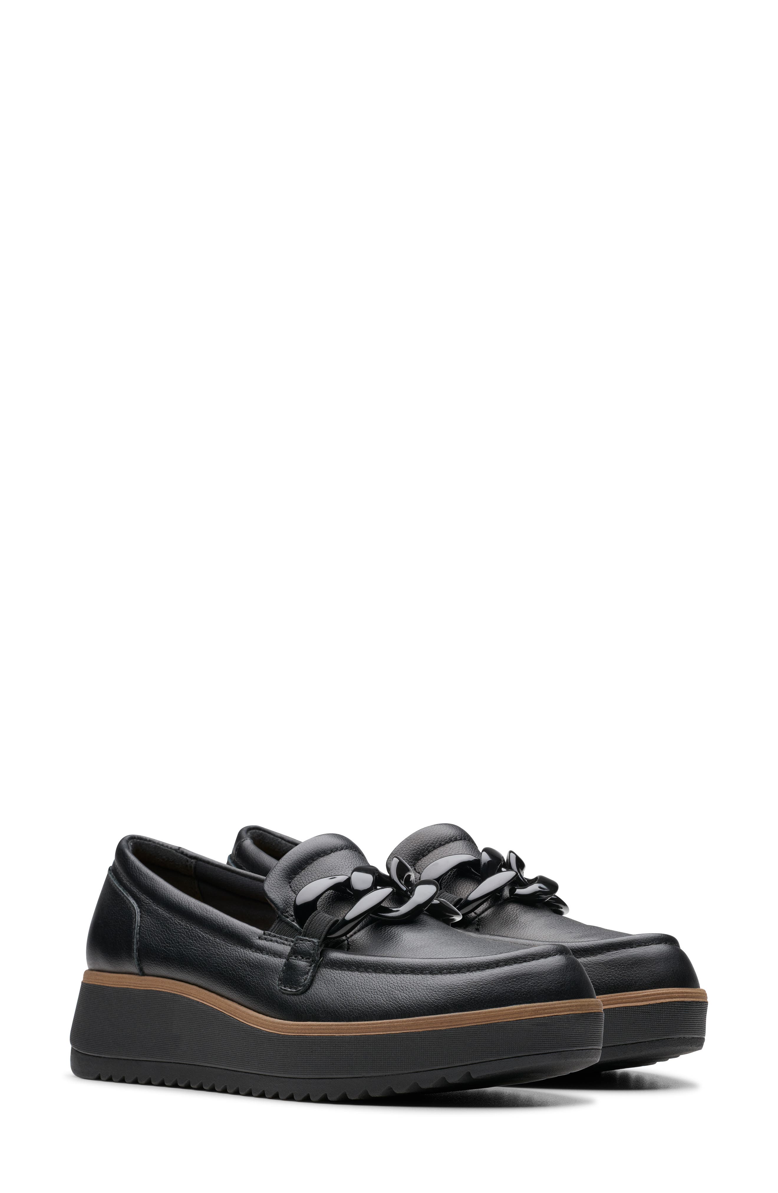 Clarks<sup>®</sup> Zylah May Chain Loafer, Alternate, color, Black Leather