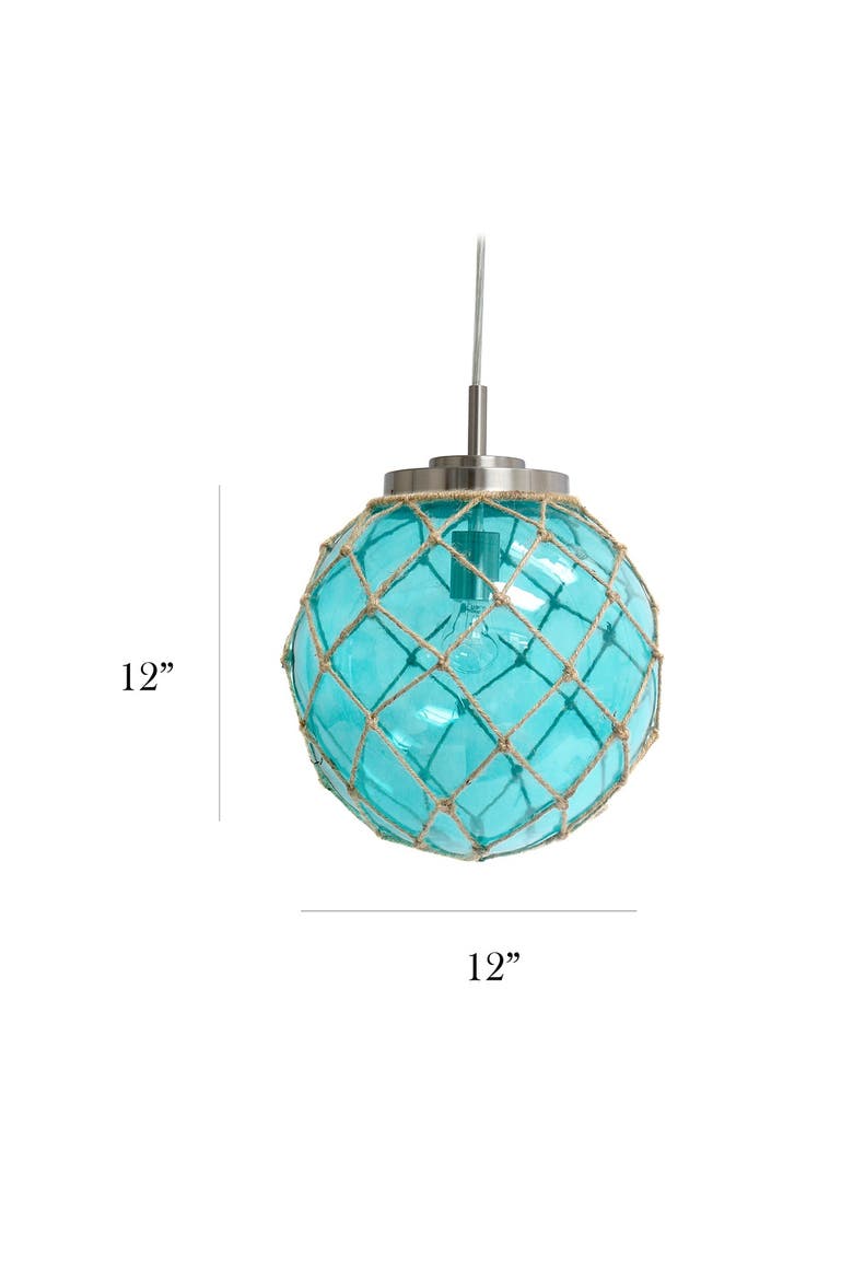 Buoy Netted Brushed Nickel Coastal Ocean Sea Glass Pendant with Natural Rope - Aqua, Alternate, color, AQUA