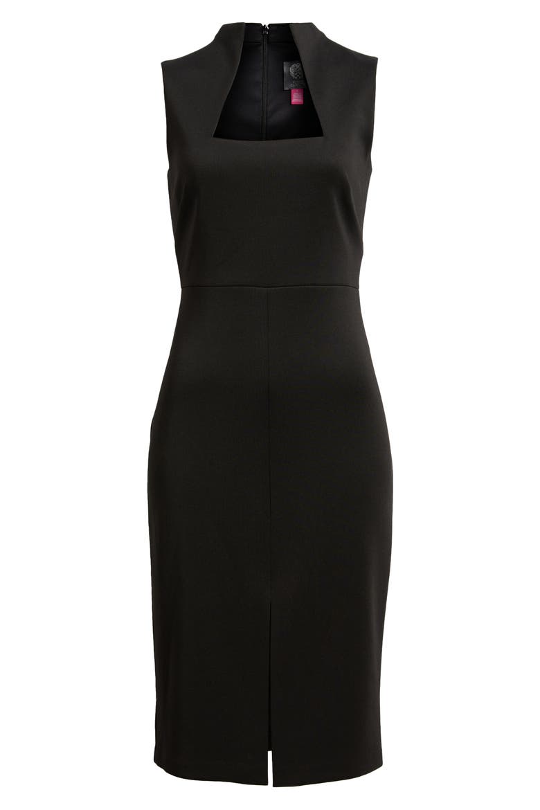 Laser Cut Scuba Crepe Sheath Dress, Alternate, color, BLACK