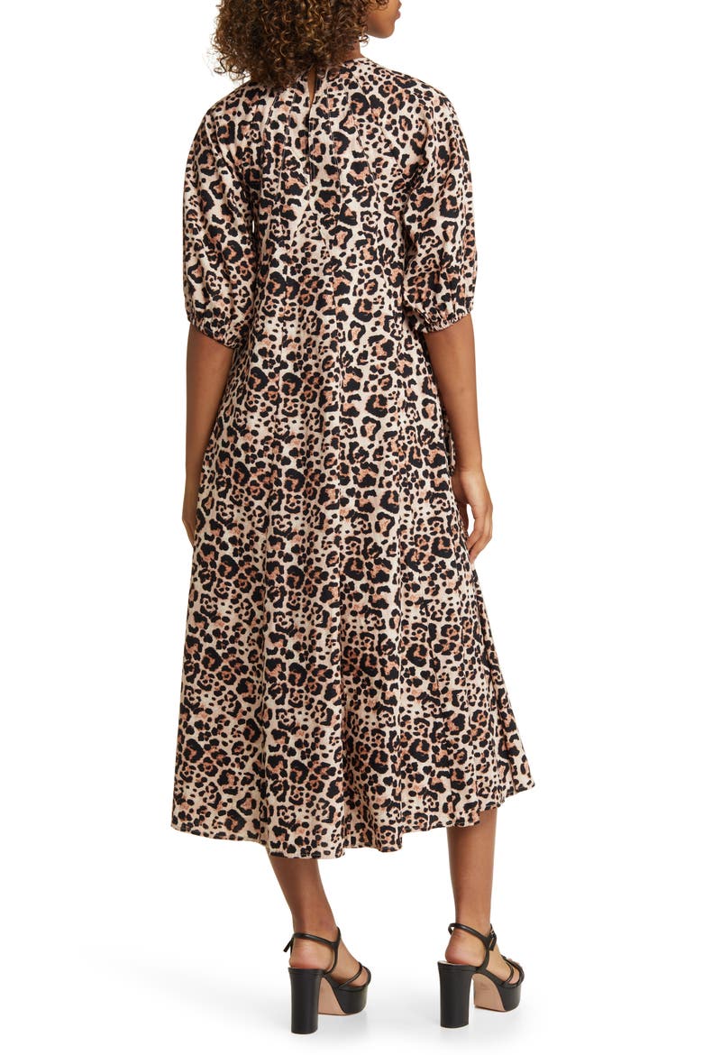 Animal Print Cotton Trapeze Midi Dress, Alternate, color, BLACK MULTI