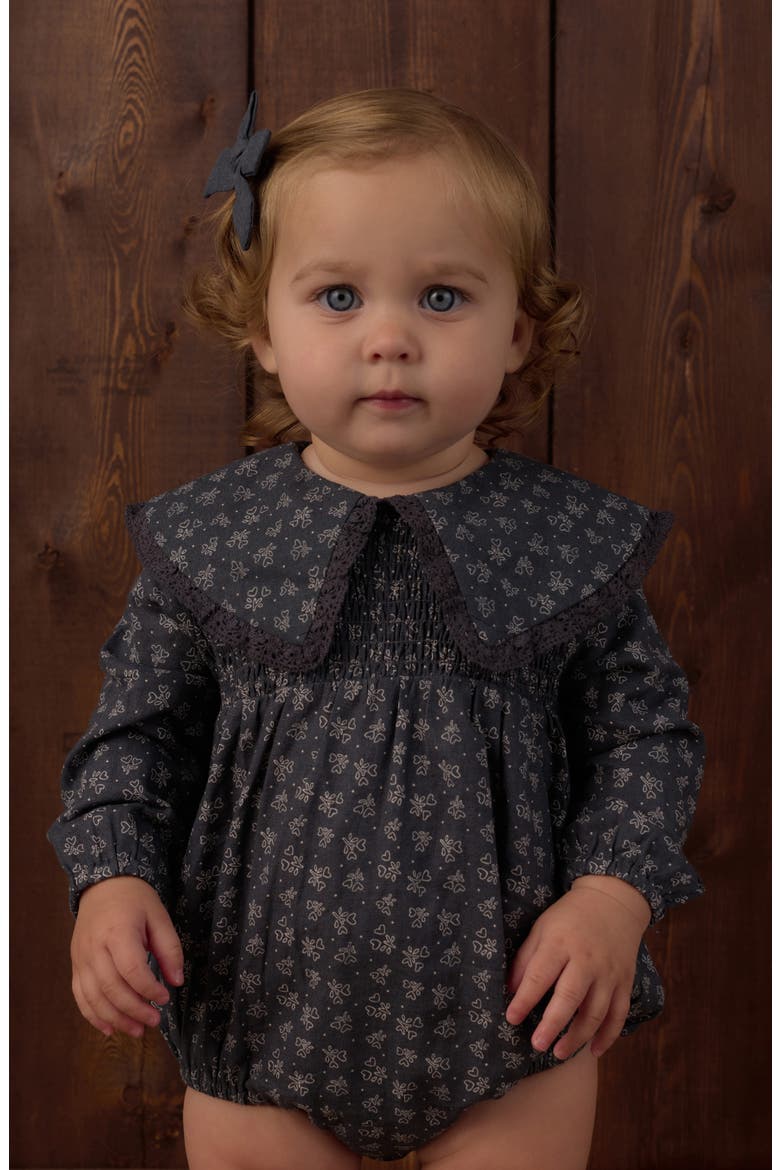 Fern Heart Ditsy Long Sleeve Linen Blend Romper, Alternate, color, MIDNIGHT