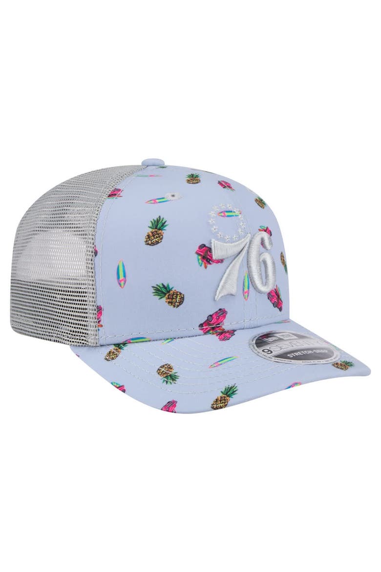 Men's New Era Light Blue/Gray Philadelphia 76ers Adventure Aloha Pattern 9SEVENTY Stretch-Snap Hat, Alternate, color, Light Blue